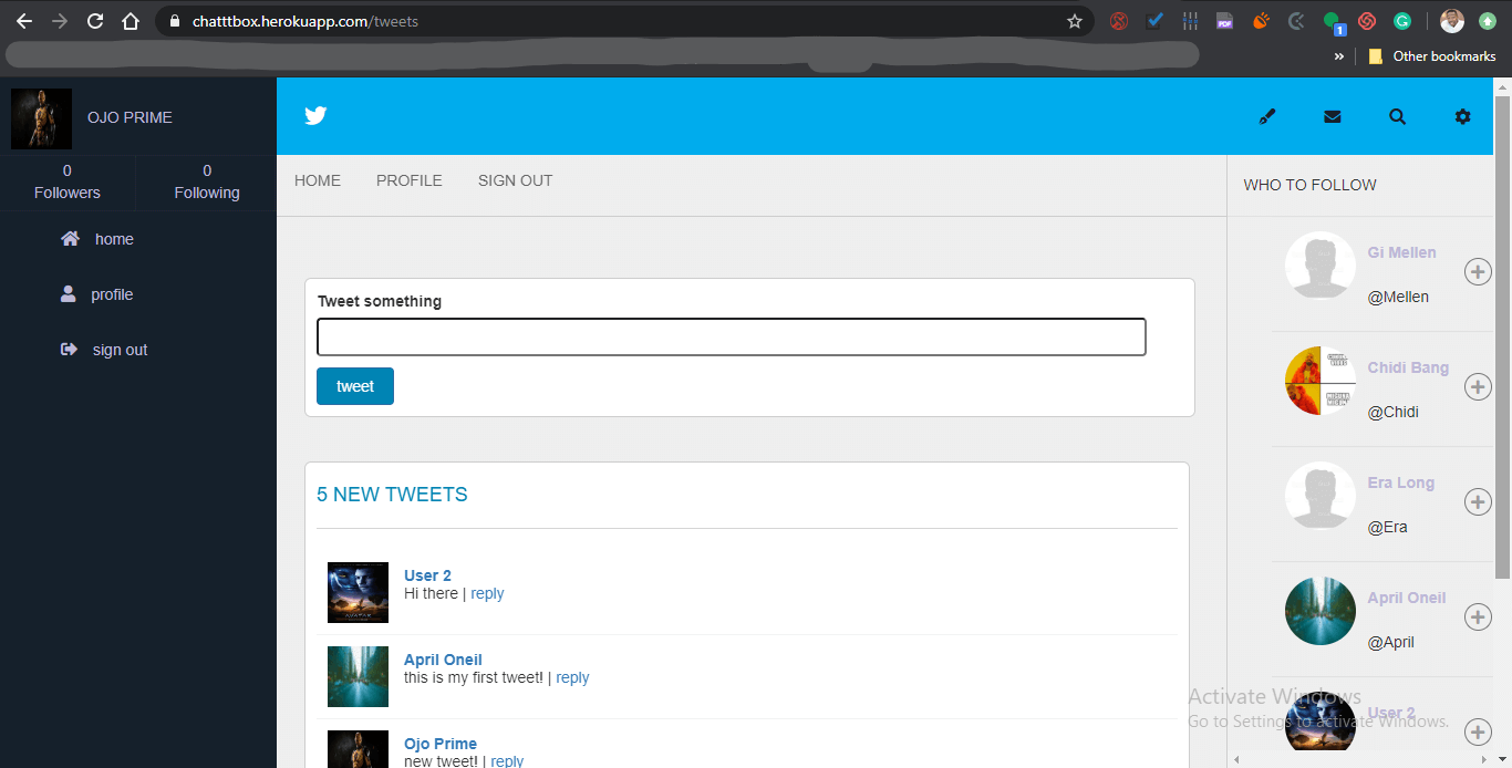 A mini twitter clone running on ruby
